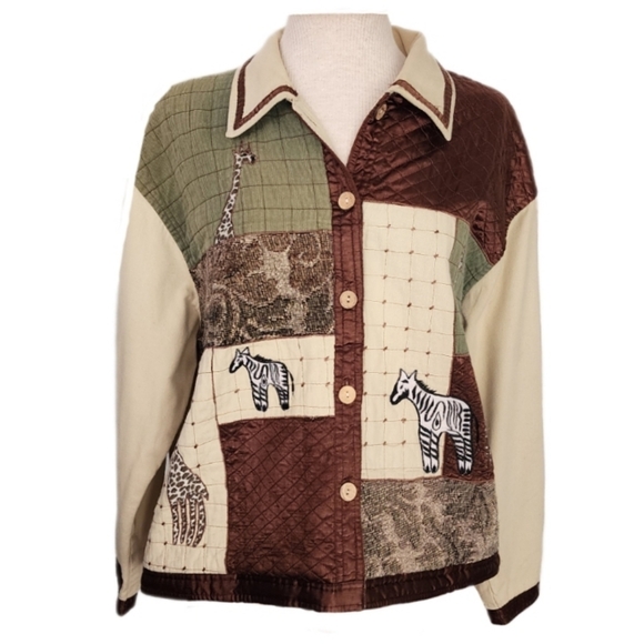 Jackets & Blazers - New Direction Jacket 100% Cotton Safari Zebra Patchwork Cream Multi Size XL